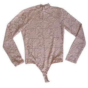 Long sleeve scallop mock neck lace body suit